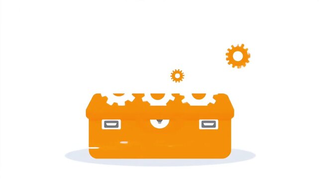 Orange tool box with gears