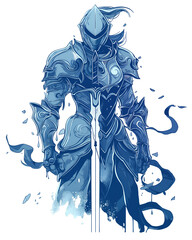Knight in Armor Standing with Sword Illustration