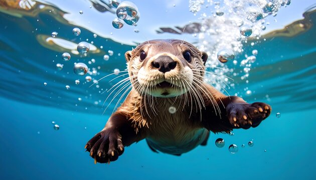 Underwater otter portrait
