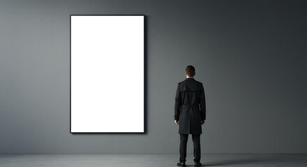Obraz premium Urban Billboard Mockup Man Viewing Blank Ad Space