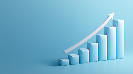 3D Growth Bar Chart on Blue Background - Business Success Concept