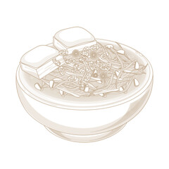 Vector Illustration Logo Line art Dried pollock soup Bugeoguk on a Bowl