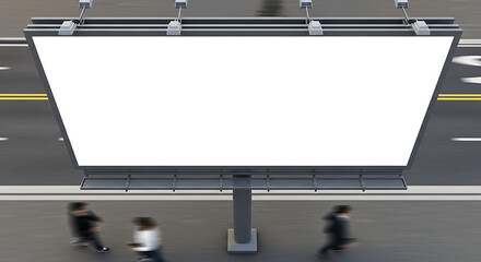 High Angle Blank Billboard with Urban Pedestrians