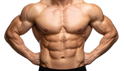 Fototapeta premium Abs PNG, Muscular Male Torso Isolated, Transparent Background, Fitness and Bodybuilding Concept