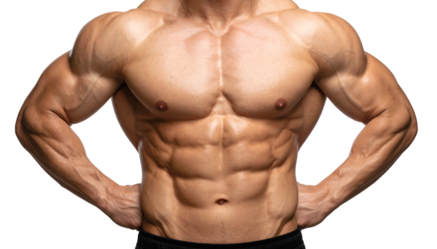 Abs PNG, Muscular Male Torso Isolated, Transparent Background, Fitness and Bodybuilding Concept - Powered by Adobe