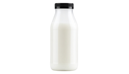 Milk Bottle PNG, Glass Bottle with Fresh Milk Isolated, Transparent Background, Dairy Product Concept