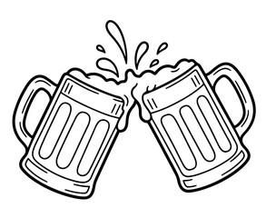 Two Clinking Beer Mugs in a Bold Line Art Style