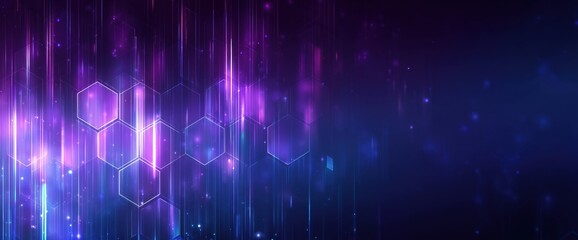 Abstract purple and blue background with a hexagonal pattern for a technology concept vector presentation design template Generative AI