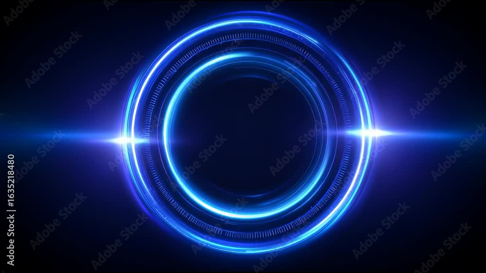 Poster glowing blue circular ring with neon light and futuristic digital technology creating dynamic abstra