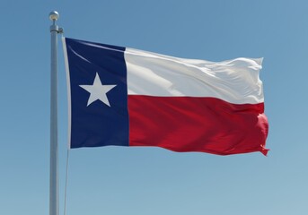 Naklejka premium The texas state flag waving in the blue sky