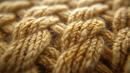 Close-up of a Hand-Knitted Wool Fabric with Intricate Cable Stitch Pattern
