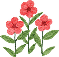 Watercolor illustration of nature plants, flowers and objects on isolated background