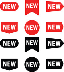 Collection of new product tags and labels in various shapes and colors