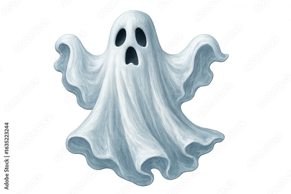 Poster classic white ghost floating against a transparent background, perfect for adding a spooky touch to 