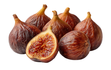 Figs are lit by studio lighting, creating food product photography or graphic design assets for branding.