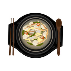 Vector Illustration Logo Clipart Top View Dried pollock Soup Bugeoguk on a ttukbaegi