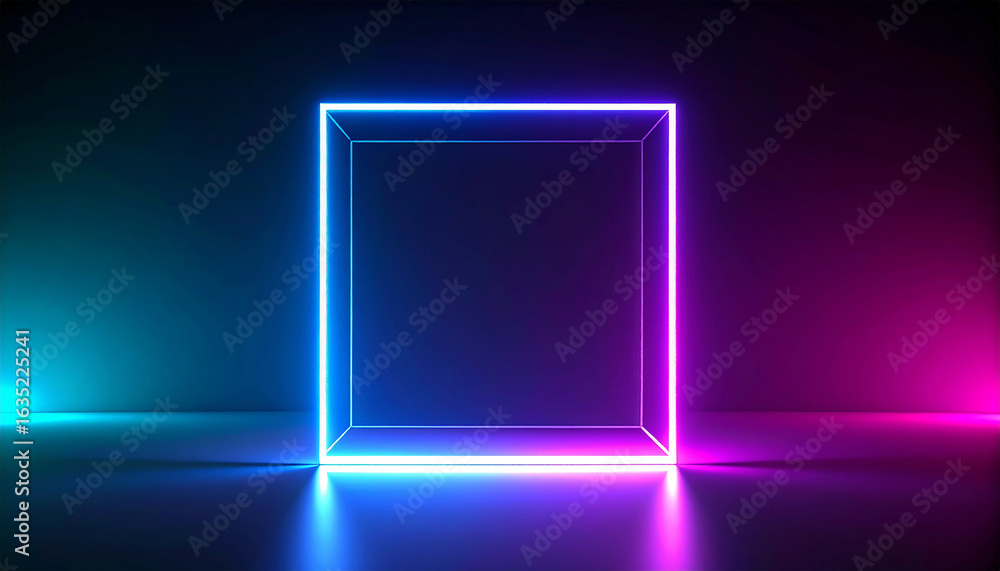 Poster neon cube in the dark: a vibrant, luminescent neon cube against a deep background, illuminating the 
