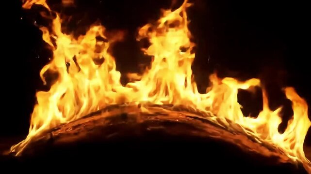 Fiery object burning intensely, dark background, design element