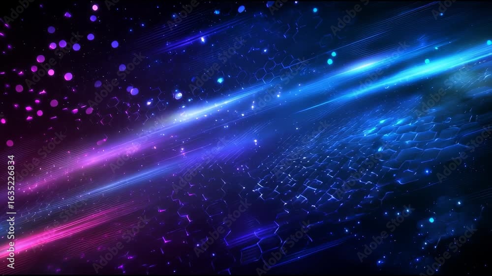Poster digital abstract background glowing blue and purple light streaks hexagonal pattern vibrant energy d