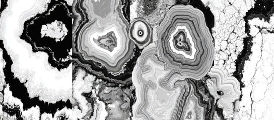 Abstract grayscale agate-like design with concentric patterns