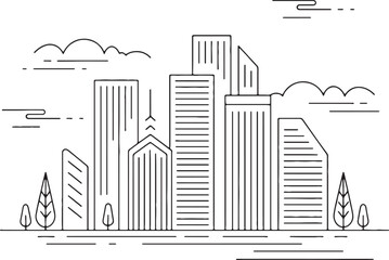 Obraz premium Modern City Skyline with Skyscrapers and Trees