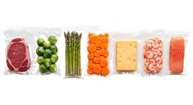 Vacuum-Sealed Food Steak, Vegetables, Cheese, Seafood for Convenient Meal Prep