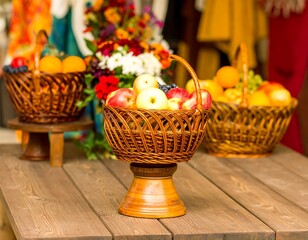 Fruit baskets on a wooden table