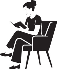 Woman sitting in armchair reading a book in silhouette vector illustration