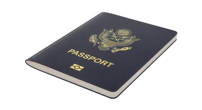 United states passport book featuring the american eagle emblem isolated on transparent background