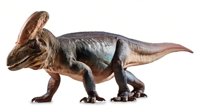 Walking Charonosaurus dinosaur on a white background, prehistoric creature model studio