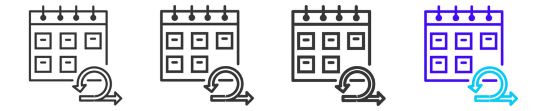 scrum events icon set collection in a creative outline style used in project management with multiple thickness variations perfect for professional design projects