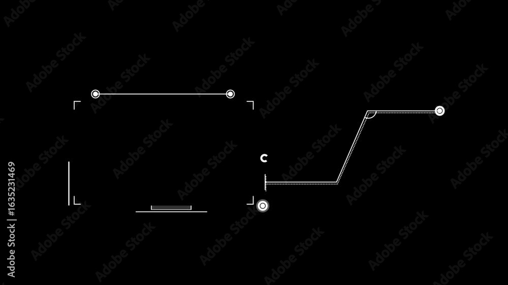 Poster a simple white line animation on a black background. the line moves in a diagonal direction, then ch