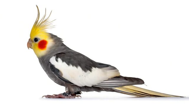 Adorable cockatiel bird posing on a white background for animal lovers everywhere