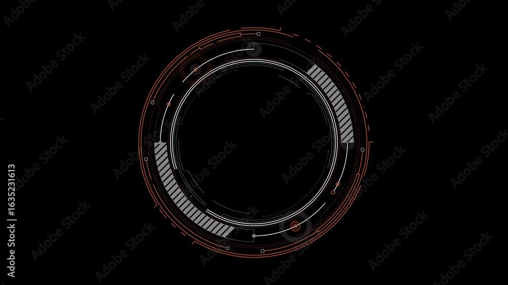 Poster a red and white circle hud element animates on a black background