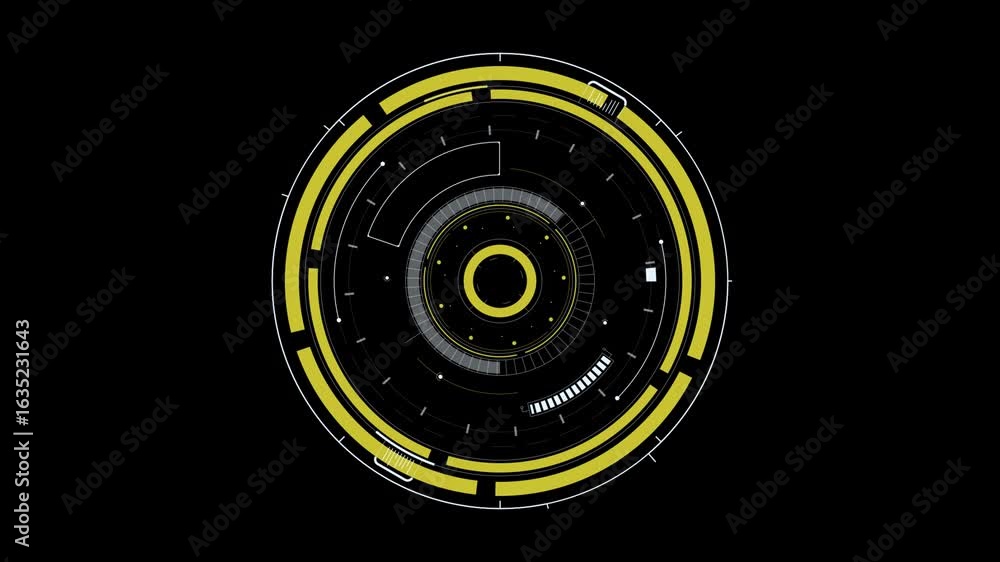 Poster a digital interface with a yellow and black circle is shown in the video, with animation and various