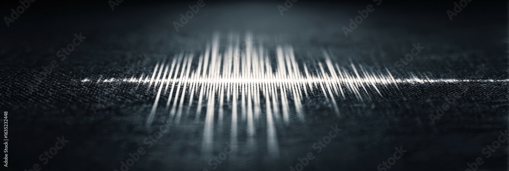 Poster sound wave pattern on a dark surface captured in a minimalist style showcasing the beauty of audio f