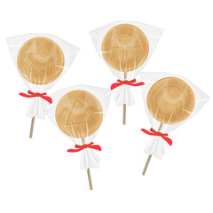 Vector Illustration Logo Clipart Bbopgi or Ppopgi Dalgona Candy with plastic packing