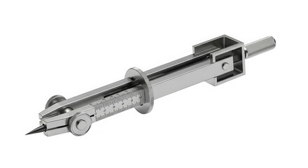 Detailed metallic measuring instrument with precise calibration markings isolated on transparent background