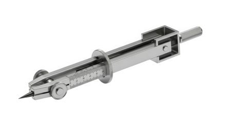 Detailed metallic measuring instrument with precise calibration markings isolated on transparent background