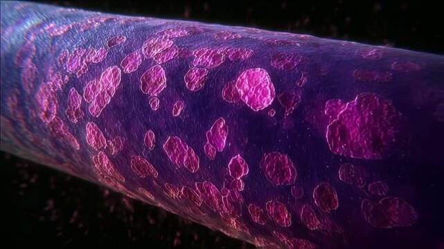 Timelapse footage showing development of red to purple vascular lesions emerging on skin depicting early Kaposi sarcoma signs.