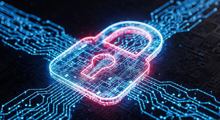 Cybersecurity concept padlock security digital data protection network safety technology lock internet access