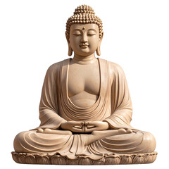 Fototapeta premium Serene Buddha Isolated On White Background: The enlightened presence of the Buddha, portrayed in a serene and meditative posture, radiates tranquility and spiritual contemplation.