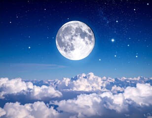 Full moon over clouds at night