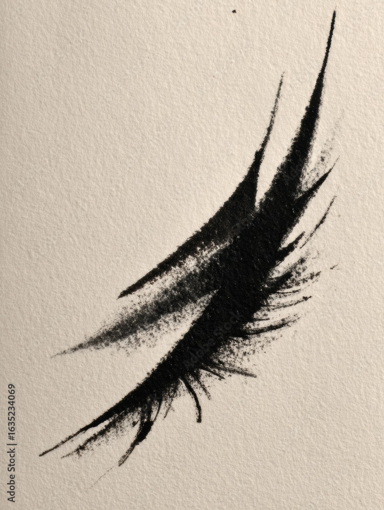 Poster abstract eyeliner strokes create dynamic shapes on textured background with untouched right margin, 