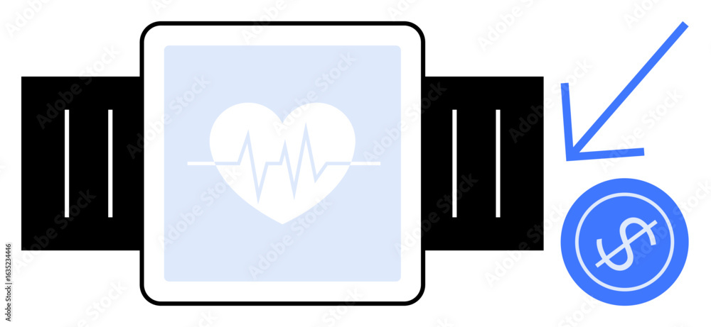 Aufkleber smartwatch displaying heart rate monitor with pulse line inside a heart shape, next to financial con