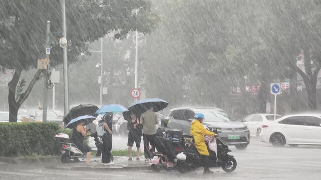 Heavy Rain and Traffic Chaos in Beijing, China. Extreme Weather Impact