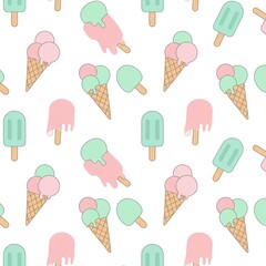 Summer design with pastelcolored ice cream cones and popsicles. Suitable for summerthemed projects, stationary, posters, and social media graphics.