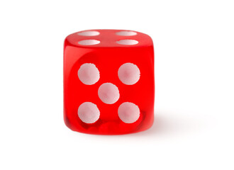 Red game dice on white background
