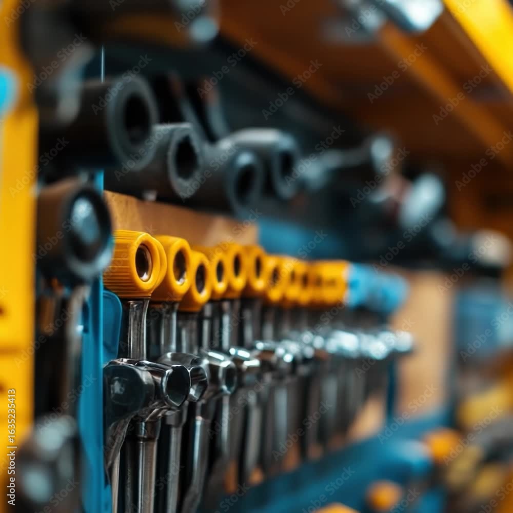 Poster assorted tools and equipment stacked on a shelf