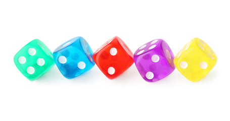 Colorful game dices on white background